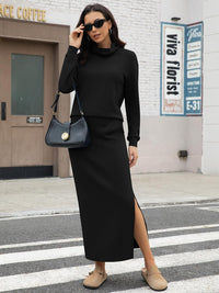 Casly Lamiit Women's 2 Piece Skirt Set Turtleneck Tops Long Skirt Matching Outfits with Pockets Fall Loungewear