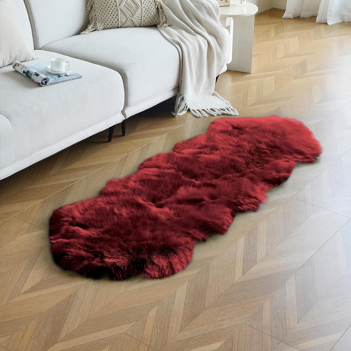 duduta Navy Blue Faux Sheepskin Throw Rug 2x3 ft, Fluffy Shag Fur Chair Cover Small Bedside Dorm Rug Non Slip Machine Washable