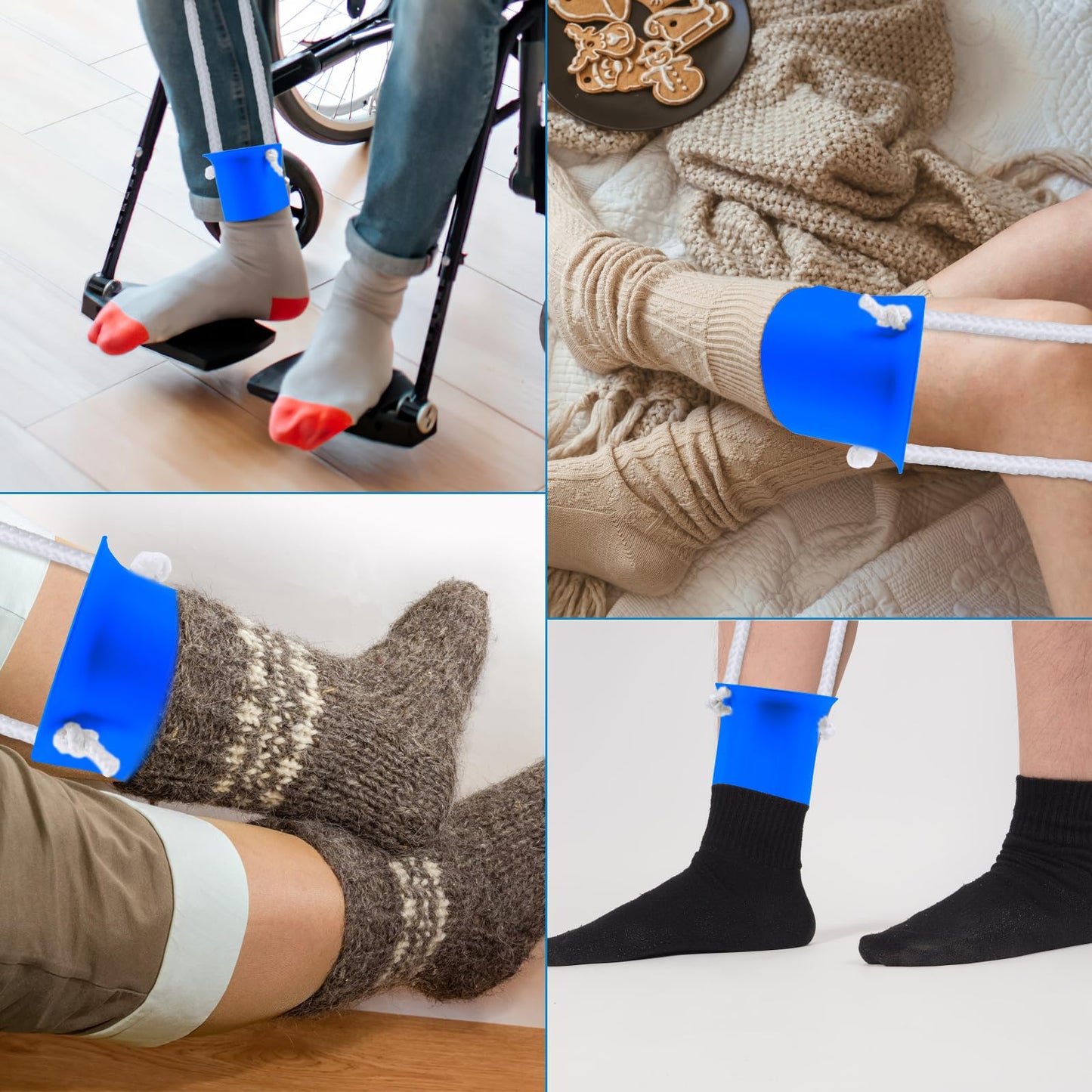 Jellas Sock Aid Kit, Flexible Sock Aid Device with Long Rope - Sock Puller aid Easy on and Off Device for Putting On and Removing Socks or Stockings, Sock Helper for Independence and Comfort (White)