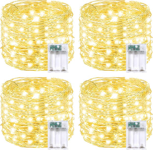 4 Pack 60 LED Fairy Lights Battery Operated with Timer, 20FT Waterproof Twinkle Lights Indoor Outdoor, Cuttable String Lights for Bedroom, Wedding, DIY, Centerpiece, Christmas Decorations (Warm White)