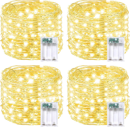 4 Pack 60 LED Fairy Lights Battery Operated with Timer, 20FT Waterproof Twinkle Lights Indoor Outdoor, Cuttable String Lights for Bedroom, Wedding, DIY, Centerpiece, Christmas Decorations (Warm White)