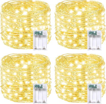 4 Pack 60 LED Fairy Lights Battery Operated with Timer, 20FT Waterproof Twinkle Lights Indoor Outdoor, Cuttable String Lights for Bedroom, Wedding, DIY, Centerpiece, Christmas Decorations (Warm White)