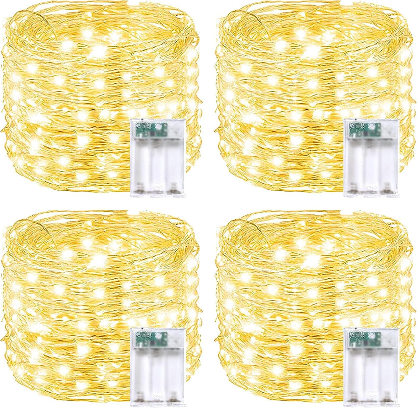 4 Pack 60 LED Fairy Lights Battery Operated with Timer, 20FT Waterproof Twinkle Lights Indoor Outdoor, Cuttable String Lights for Bedroom, Wedding, DIY, Centerpiece, Christmas Decorations (Warm White)