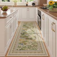 Rugcomf 4x6 Rug for Bedroom Impressionist-Style Vintage Washable Rugs Non Slip Low Pile Small Carpet for Bedside Kids Room Office Dining Room, Green