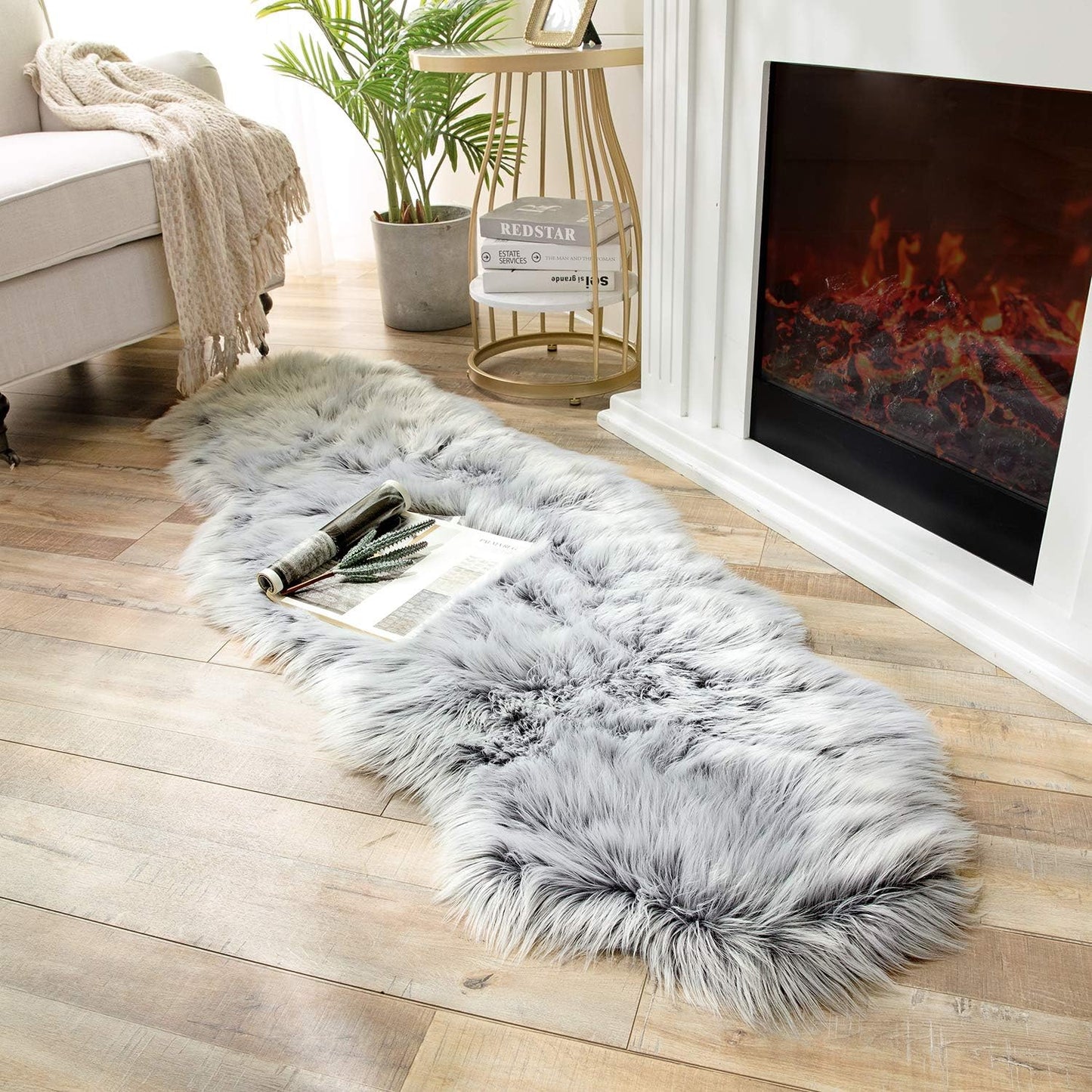 Ashler Faux Fur Rug, Dark Blue Area Rugs, Fluffy Sheepskin Fur Rug, Fuzzy Ultra Soft 2 x 6 Ft Rugs, Machine Washable Shag Rug, Nursery Throw Rugs for Bed, Living, Kids Room