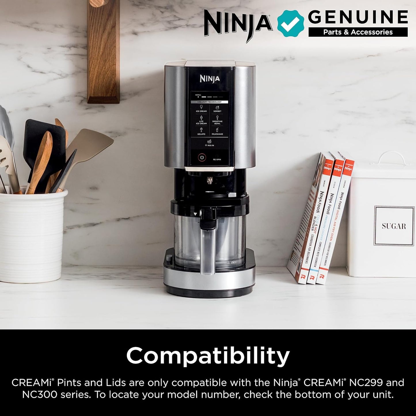Ninja Creami Pints 4 Pack, Compatible with NC299AMZ & NC300s Series Creami Ice Cream Makers, Genuine Ninja Pint, BPA-Free & Dishwasher Safe, Color Lids, Clear/Grey/Lime/Pink/Aqua, XSKPLD4BCD
