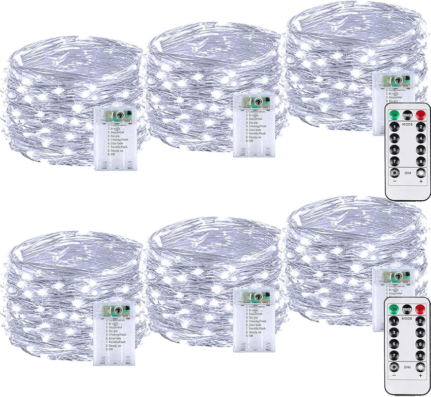 4 Pack 60 LED Fairy Lights Battery Operated with Timer, 20FT Waterproof Twinkle Lights Indoor Outdoor, Cuttable String Lights for Bedroom, Wedding, DIY, Centerpiece, Christmas Decorations (Warm White)