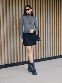 CIDER Zipper Cardigan Sweaters for Women Trendy Stand Collar Rivet Cardigans Split Long Sleeve Fall Winter