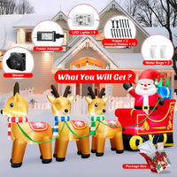 12 Foot Long Christmas Inflatables Santa Claus & Reindeer Sleigh Outdoor Decorations, Built-in LEDs Giant Funny Sled Merry Xmas Blow Up Yard Decoration Winter Inflatable Vacation Lawn Outside Blowups
