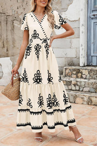 PRETTYGARDEN Womens 2025 Summer Casual V Neck Boho Maxi Dress Flowy Aline Bell Sleeve Tiered Floral Dresses with Pocket