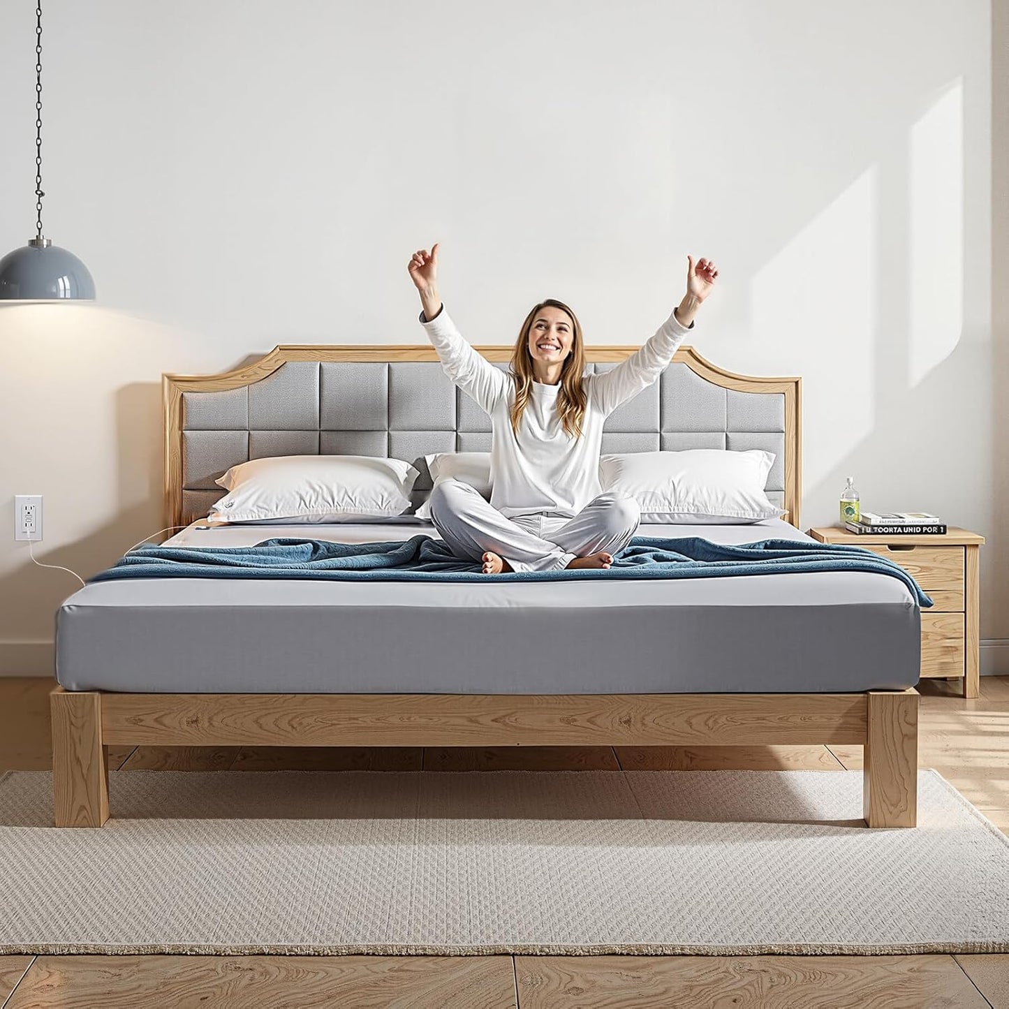 VEVOR Grounding Sheets, Queen Size, 95% Cotton + 5% Pure Silver Fiber, Earth Grounded Fitted Bed Sheets, with Grounding Cord & Tester, for Improved Sleep & Wellness (Gray, Queen - 60 x 80 x 13 in)
