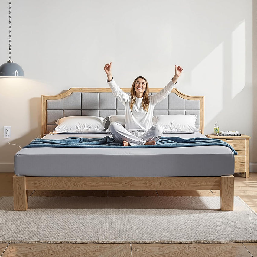 VEVOR Grounding Sheets, Queen Size, 95% Cotton + 5% Pure Silver Fiber, Earth Grounded Fitted Bed Sheets, with Grounding Cord & Tester, for Improved Sleep & Wellness (Gray, Queen - 60 x 80 x 13 in)