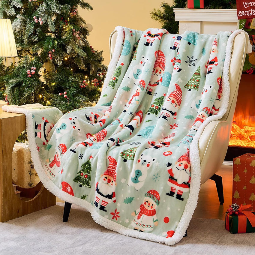 Christmas Throw Blanket, Christmas Decorations Gifts for Women, Sherpa Flannel Fleece Winter Holiday Blanket, Fluffy Cozy Soft Christams Throws for Couch Sofa Bed, ChristamsRhombus, 50" X 60"