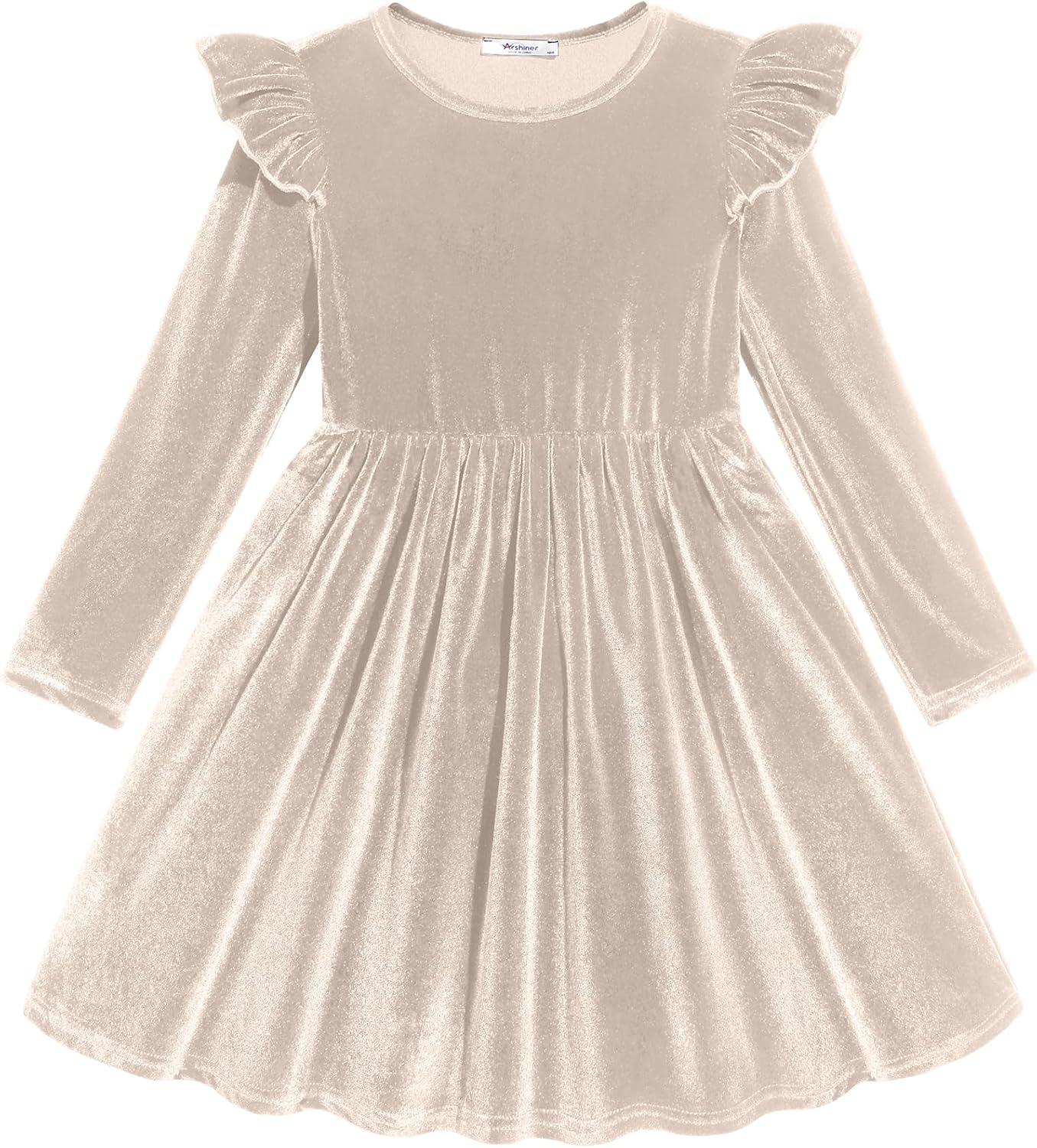 Arshiner Toddler Velvet Dress Little Girls Fall Winter Long Sleeve Ruffle Holiday Birthday Party Dresses with Pockets
