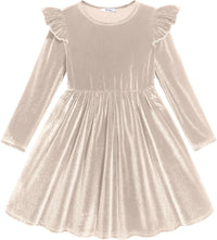 Arshiner Toddler Velvet Dress Little Girls Fall Winter Long Sleeve Ruffle Holiday Birthday Party Dresses with Pockets