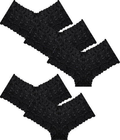 Sexy Underwear Panties for Women Cheeky V Waist Lace Boyshorts Plus Size Underwear Women 5 Pack