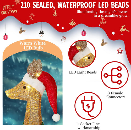 58 Inch 3D Gold Large Lighted Christmas Deer Decorations 3-Piece Outdoor Holiday Decorations Reindeer Set with 210 Warm White LEDs, Large Yard Display for Garden, Storefront