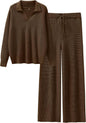 ANRABESS Women Two Piece Outfits Sweater Sets Lounge Waffle Knit Pullover Matching Wide Leg Pants Tracksuit 2025 Fall Fashion