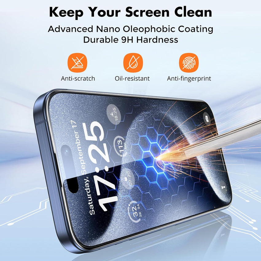UNBREAKcable 3-Pack Screen Protector for iPhone 15 Pro Max, Double Shatterproof Tempered Glass [Easy Installation Frame] [HD Clear] [9H Hardness] [Full Coverage] for iPhone 6.7 inch
