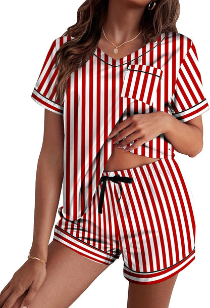 Ekouaer Silk Pajama for Women Short Sleeve Satin Pj Set Two Piece Soft Sleepwear Loungewear S-XXL