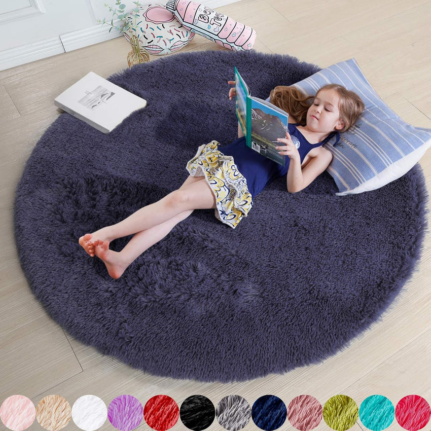 Amdrebio Light Pink Round Rug 4Ft for Girls Bedroom, Fluffy Circle Area Rugs for Kids Room Decor Aesthetic, Cute Shag Fuzzy Carpet for Nursery, Preppy Dorm, Classroom, Playroom, Teen, Baby, Washable