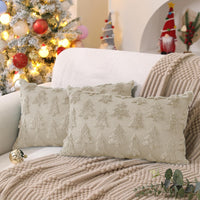 DFXSZ Christmas Tree Pillow Covers 18x18 inch Set of 2 Christmas Decoration Beige Soft Plush Faux Fur Jacquard Throw Pillows for Bedroom Sofa Holiday Festivals Winter Home Decor PTK006C18