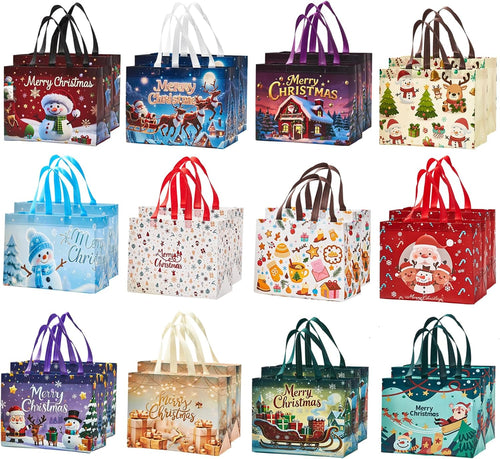 24 Pack Large Christmas Gift Bags 12.8"*6.7"*9.8", Reusable Non-Woven Jumbo Tote Bags with Handles For Christmas Surprise, Xmas Party Supplies Wrapping Shopping