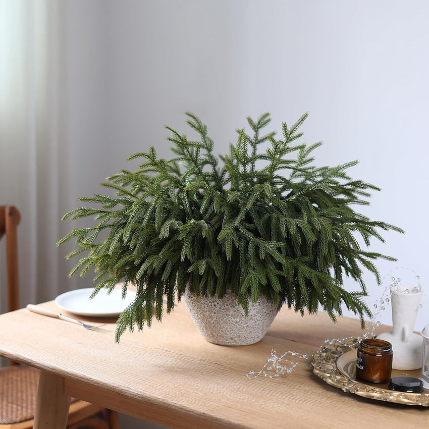 YXZZWL 16 Pcs Christmas Norfolk Pine Branches, 18 Inch Real Touch Artificial Norfolk Pine Branch Faux Cedar Pine Stem Fake Greenery Picks for Vase DIY Garland Wreath Home Decoration