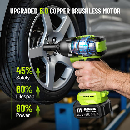 Cordless Impact Wrench, 406Ft-lbs (550N.m) Brushless 1/2 inch, 2800RPM High Torque Impact Gun, 2x 4.0Ah Battery, Charger, 4 Sockets, Electric Impact Wrench for Car Home
