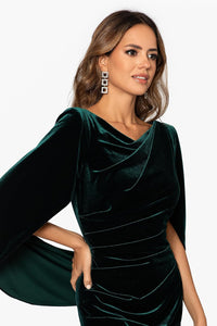 Betsy & Adam Women's Velvet Midi Cowl Neck Drape Back Dress