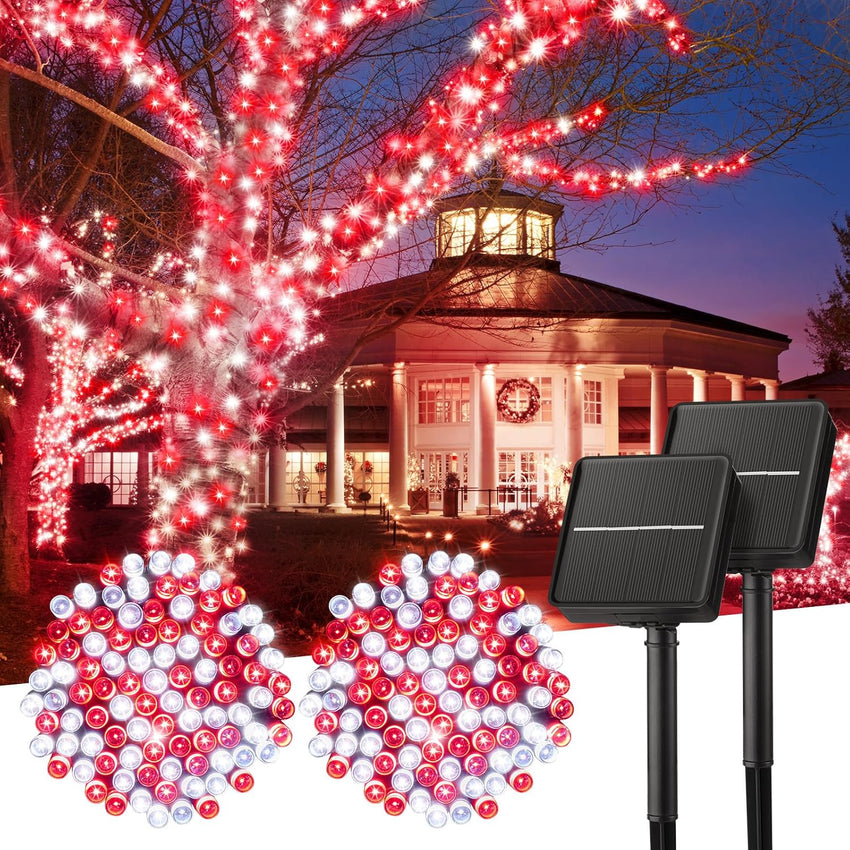 Minetom Solar String Lights Outdoor Waterproof- 40 FT 100 LED Solar Powered String Lights with 8 Lighting Modes, IP65 Waterproof Solar Christmas Lights for Outdoor Outside Tree Party Decor, Warm White