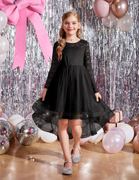 Arshiner Flower Girl Lace Tutu Dresses High Low Hem Long Sleeve Flowy Formal Party Wedding Dress