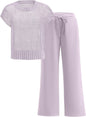ANRABESS Women Two Piece Outfits Crochet Sheer Knit Sweater Top Wide Leg Pants Lounge Matching Sets Sweatsuit Travel Clothes