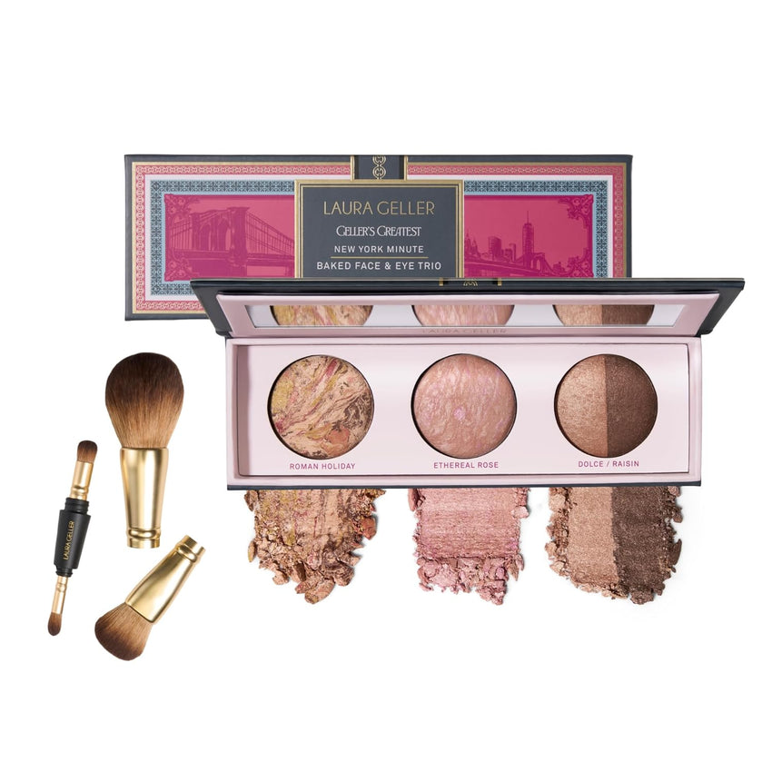 LAURA GELLER NEW YORK Geller's Greatest Lift-n-Glow Baked Trio Palette - Highlighter, Blush, Bronzer - All Skin Tones