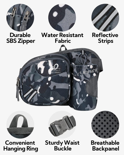 WATERFLY Fanny Pack Waist Bag: Waist Pack for Women Men with Water Bottle Holder Hiking Fanny Pack for Running Walking DogWalking Travel Cycling