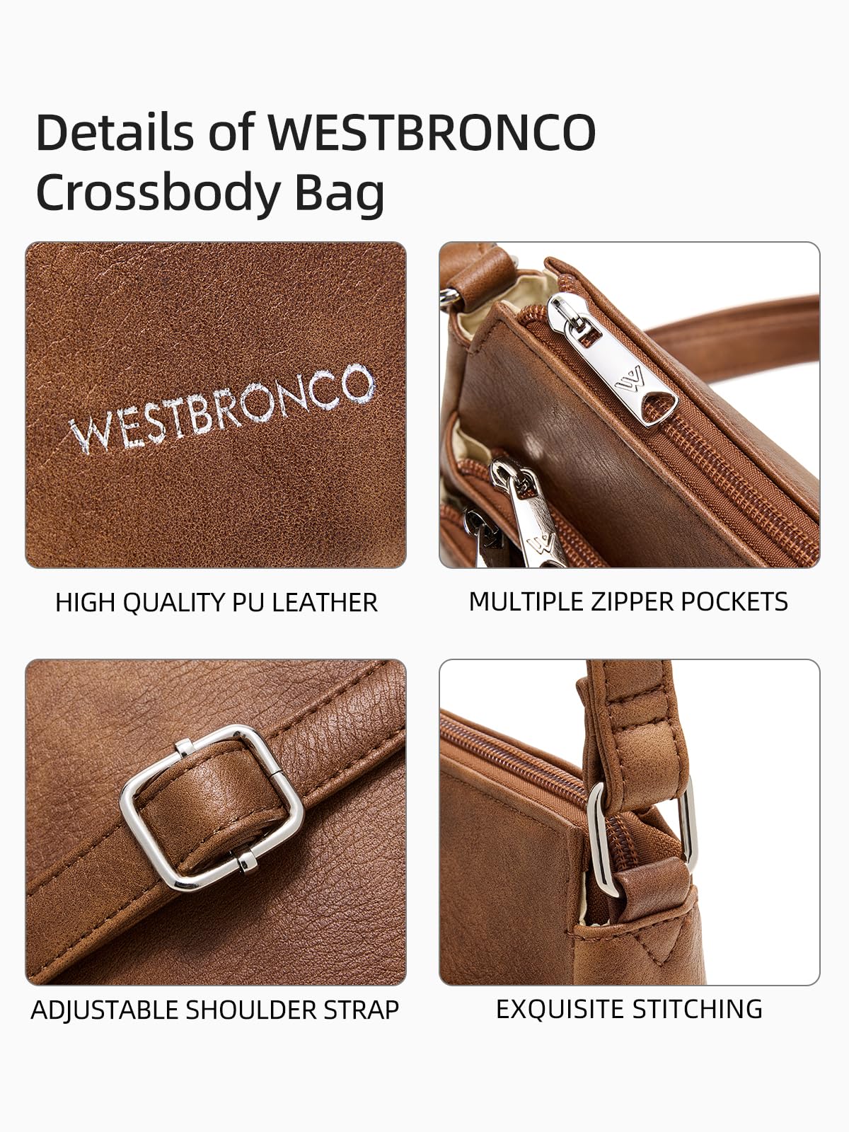 WESTBRONCO Crossbody Bags for Women, Medium Size Shoulder Handbags, Satchel Purse with Multi Zipper Pocket