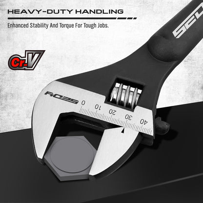 Adjustable Wrench Set Wrenches Sets: 4-Piece 6, 8, 10, 12 Inch Chrome Vanadium Steel Corrosion-Resistant Black Oxide Finish for Automotive Plumbing and Household Repairs