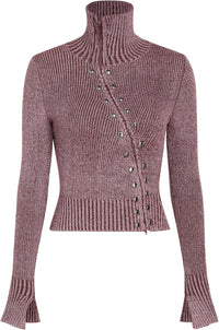 CIDER Zipper Cardigan Sweaters for Women Trendy Stand Collar Rivet Cardigans Split Long Sleeve Fall Winter