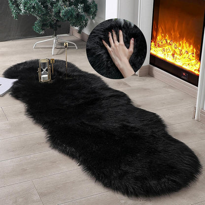 Faux Fur Rug Sheepskin Shag Fluffy Fuzzy White 2x6 ft Runner Rugs for Bedroom Bedside Bed Floor Living Room Plush High-Density Cushion Carpet Super Sofa Cover