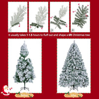 Yaheetech 6ft Snow Flocked Pre-lit Christmas Tree with 250 Warm White Lights, 820 Lush Branch Tips & Quick-Assembly Hinged Design, Full Artificial Xmas Tree for Winter Holiday Décor, Green & White