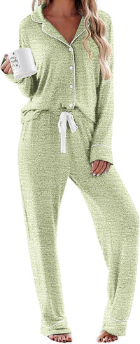 Ekouaer Women's Pajamas Long Sleeve Sleepwear Casual Button Down Loungewear Soft Pjs Set S-XXL