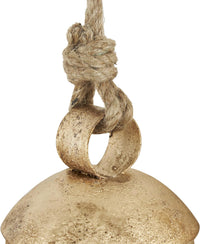 Deco 79 Gold Metal Tibetan Inspired Decorative Giant XL Cow Bells with Jute Hanging Rope, Set of 3 10",8",6"H - Cylindrical