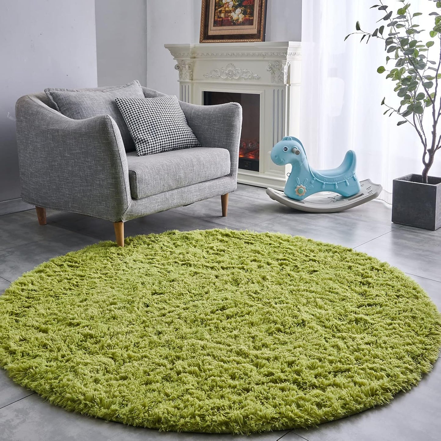 FJZFING Navy Blue Round Rug Ultra-Soft Plush Modern 4x4 Circle Area Rug for Kid's Bedroom, Fluffy Shag Circular Rug for Nursery Room, Non-Slip Home Decor Cute Navy Blue Carpet for Teen's Room