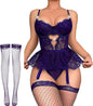 Women Lingerie Set Naughty Lace Bodysuit High Waisted Underwire Lingerie Babydoll With Garter Belt and Stockings