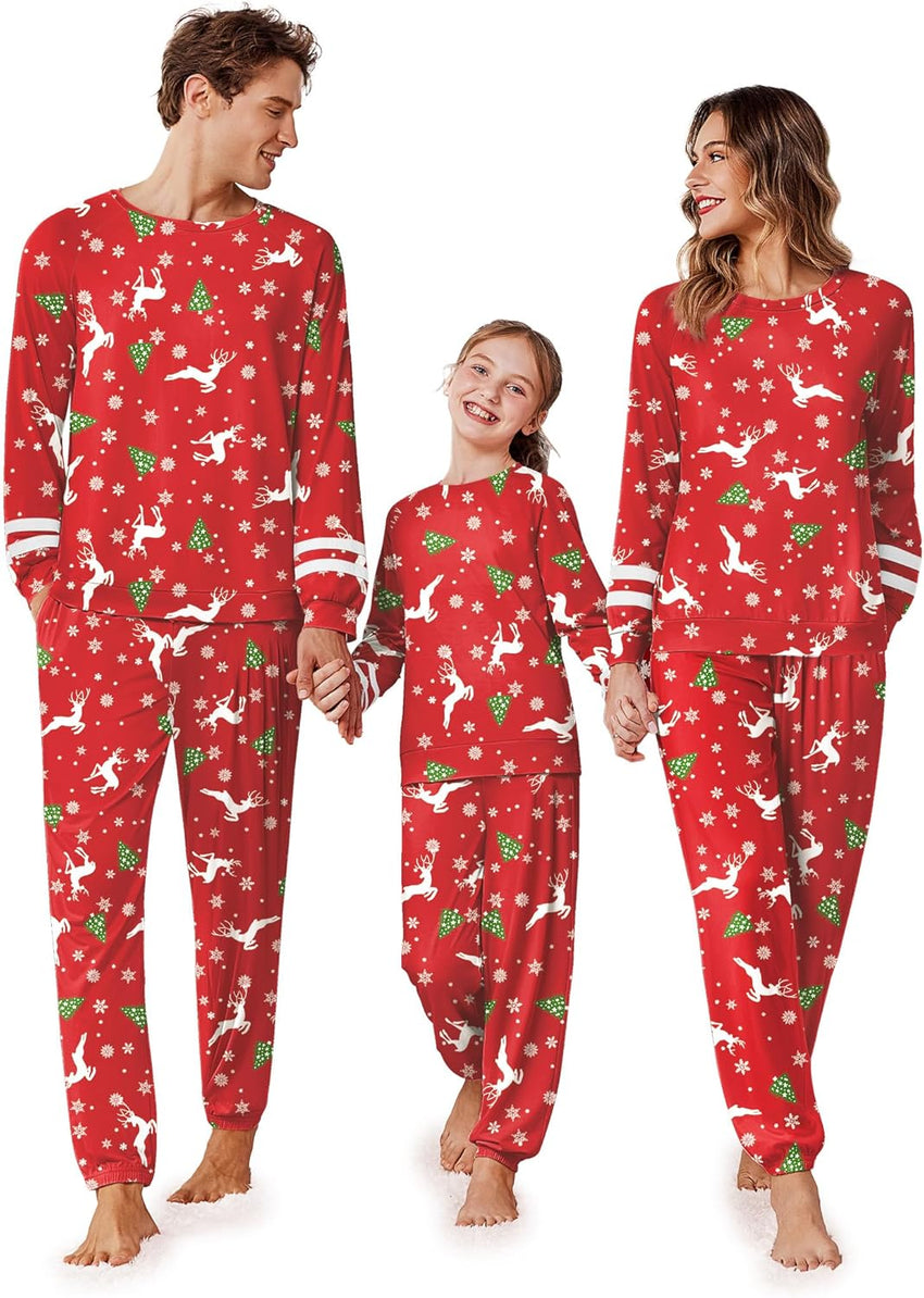 Ekouaer Family Christmas Pajamas Matching Sets Long Sleeve Couple Pjs Holiday Sleepwear Soft Loungewear with Pockets