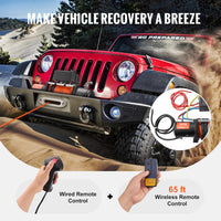VEVOR 13,500 lb Electric, Truck Winch 12V DC 3/8 in x 80 ft Synthetic Rope Aluminum Fairlead Wireless & Wired Remote Control, 13500 lbs, IP55 Waterproof Towing for Off Road Jeep SUV Boat