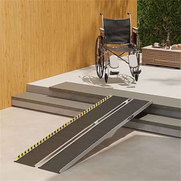 8FT Foldable Threshold Ramp with Non - Slip Surface, Wheelchair Ramp,Aluminum Handicap Ramp - 7DAY'S