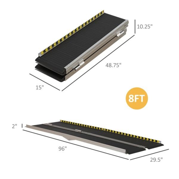 8FT Foldable Threshold Ramp with Non - Slip Surface, Wheelchair Ramp,Aluminum Handicap Ramp - 7DAY'S
