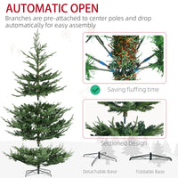 9 Foot Artificial Christmas Tree, Pine Hinged Xmas Tree with 1939 Realistic Branches, Steel Base, Auto Open, Green - 7DAY'S