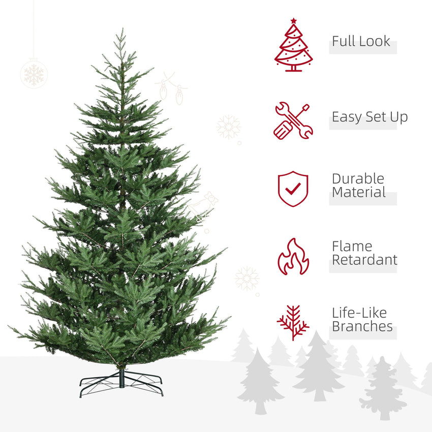 9 Foot Artificial Christmas Tree, Pine Hinged Xmas Tree with 1939 Realistic Branches, Steel Base, Auto Open, Green - 7DAY'S